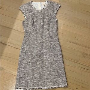 Rebecca Taylor Cap Sleeve fitted shift Dress black white pink confetti tweed EUC